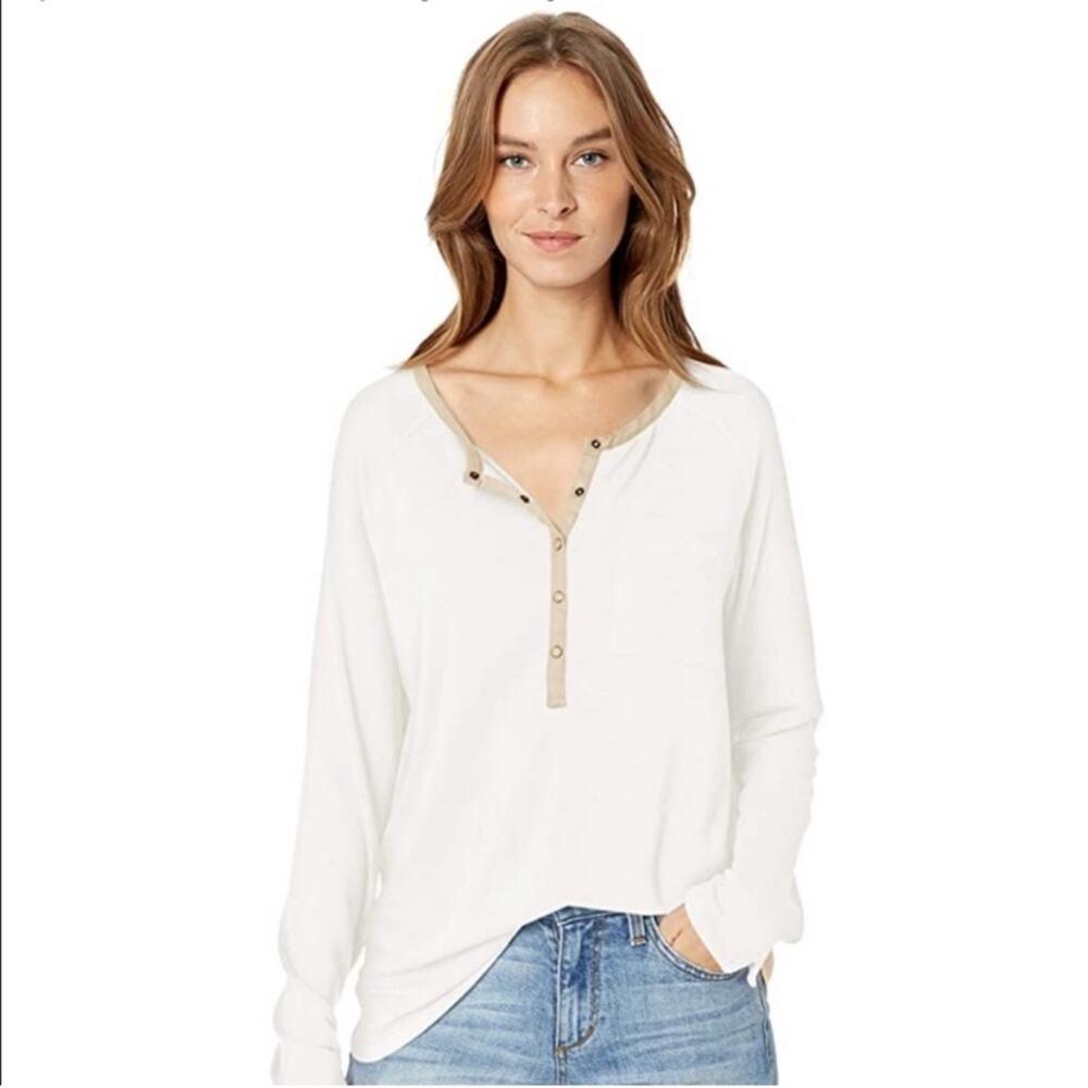 Prana Cream Henley Long Sleeve Oversized Top Small
